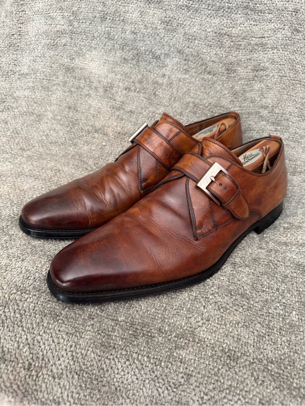 Magnanni Brown Leather Single Monk Strap Oxfords